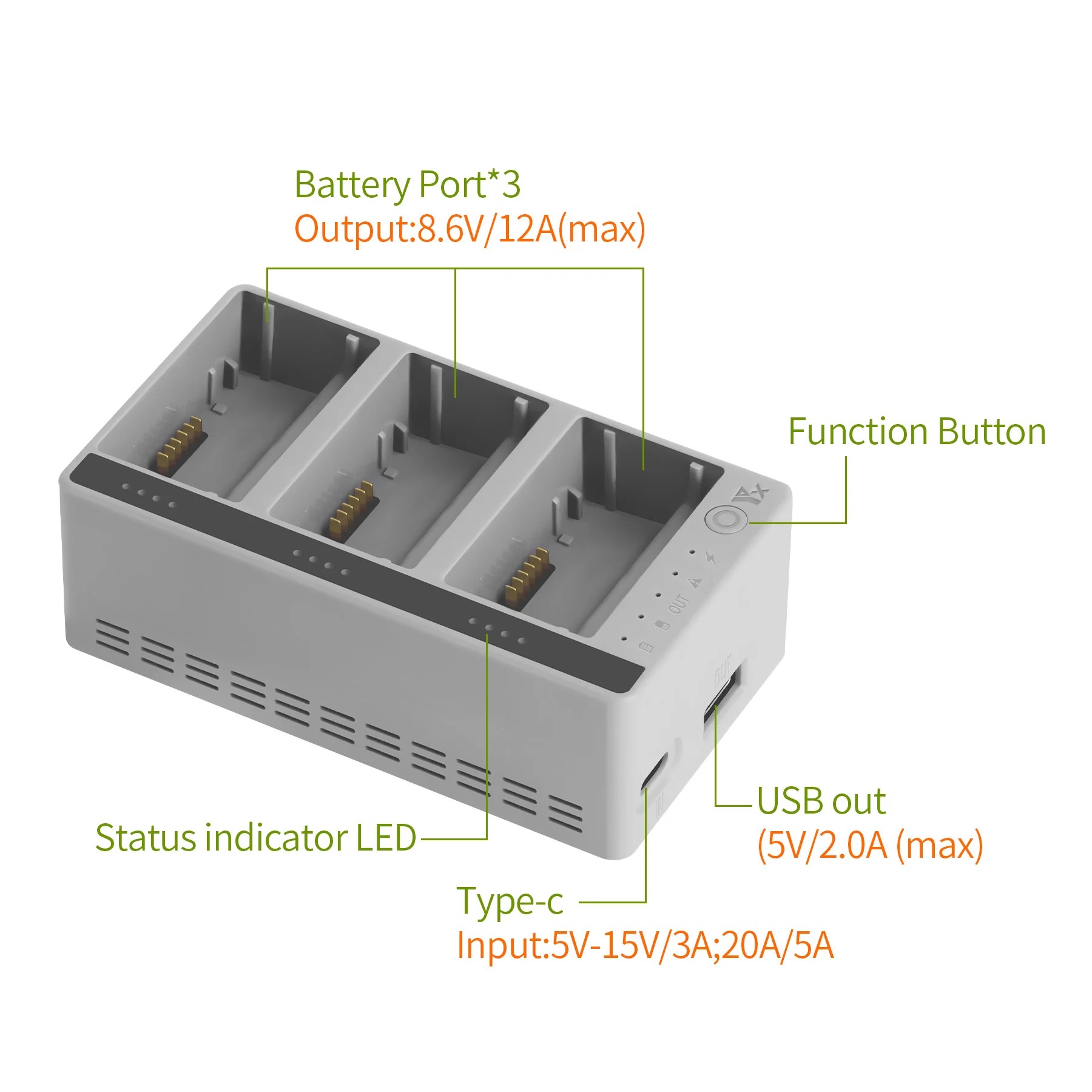 Drone Charging Hub - DJI LITO 1/X1 드론 배터리용 3방향
